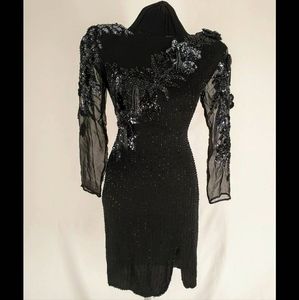 Retro gunmetal beaded  black cocktail dress